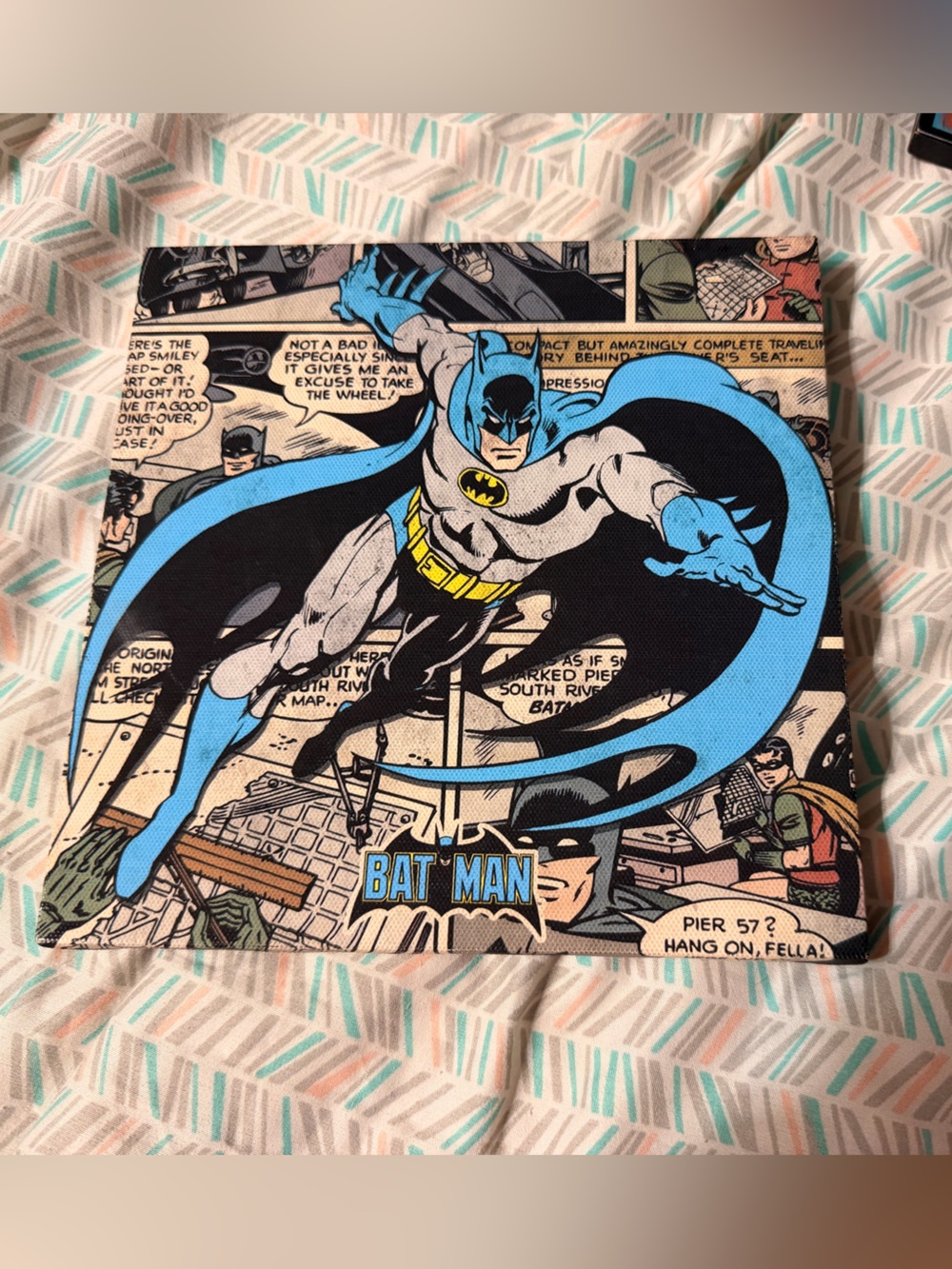 Batman Comic Panel Canvas Wall Art - Blue, Black, Cream